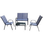 GardenLine Fémvázas kerti bútor szett – Dohányzóasztal + Pad + 2 db szék – Szürke