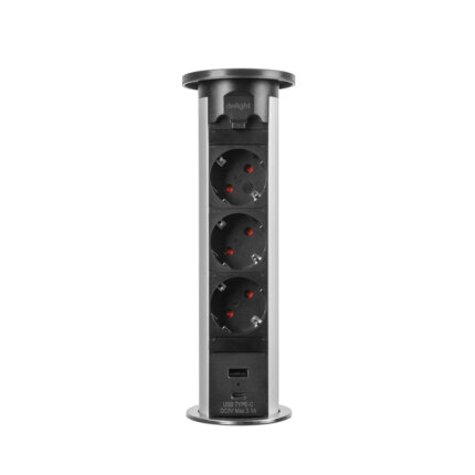 Motoros rejtett elosztó 3 x 250 V - ezüst + 2 x USB