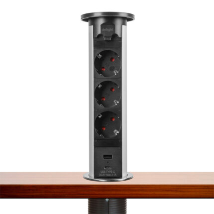 Motoros rejtett elosztó 3 x 250 V - ezüst + 2 x USB