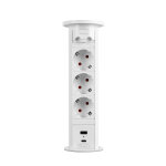 Motoros rejtett elosztó 3 x 250 V - fehér + 2 x USB