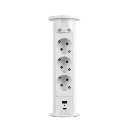 Motoros rejtett elosztó 3 x 250 V - fehér + 2 x USB