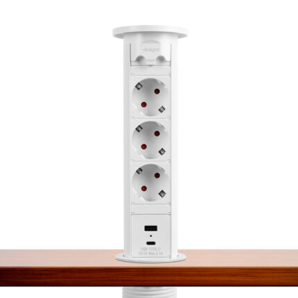 Motoros rejtett elosztó 3 x 250 V - fehér + 2 x USB
