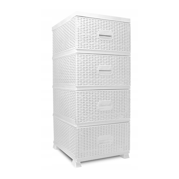 Rattan szekrény 4 fiókkal - Fehér 01 Rattan szekrény 4 fiókkal - Fehér