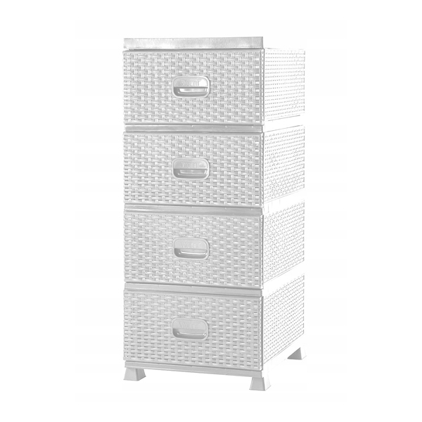 Rattan szekrény 4 fiókkal - Fehér 02 Rattan szekrény 4 fiókkal - Fehér