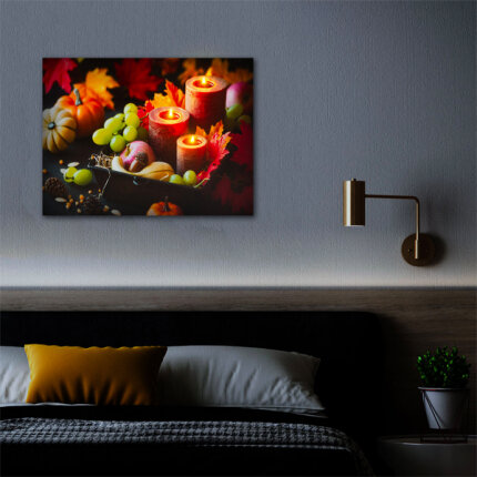 LED-es fali hangulatkép - gyertyák - 2 x AA, 40 x 30 cm