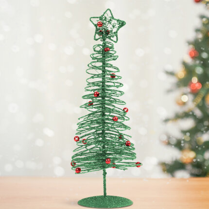 Karácsonyi, glitteres, fém karácsonyfa - 28 cm - zöld