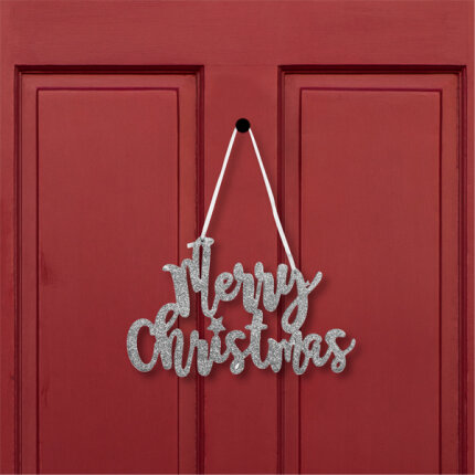 Karácsonyi dekoráció - Merry Christmas felirat - 20 x 12 cm - ezüst