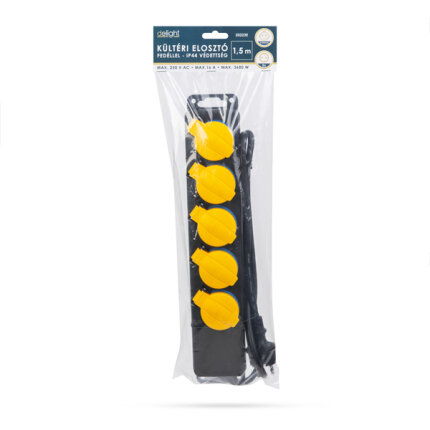 Kültéri elosztó fedéllel - 1,5 m - 5 x 230V - 3 x 1,5 mm2, gumi - IP44