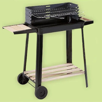 Faszenes kerti nagy grillsütő kerekekkel, polcokkal - 84 x 78 x 42 cm