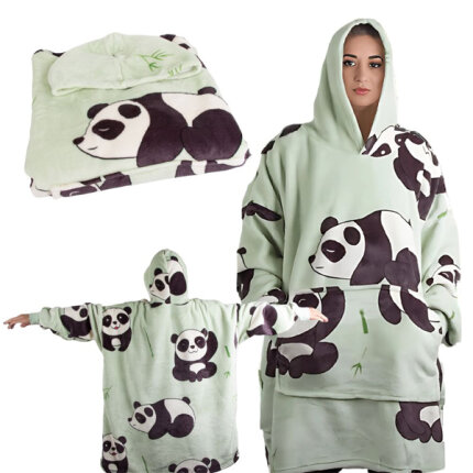 2 az 1-ben meleg nagyméretű pulóver - Panda minta - Zöld