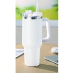 Fehér rozsdamentes acél termosz szívószállal, 1200 ml