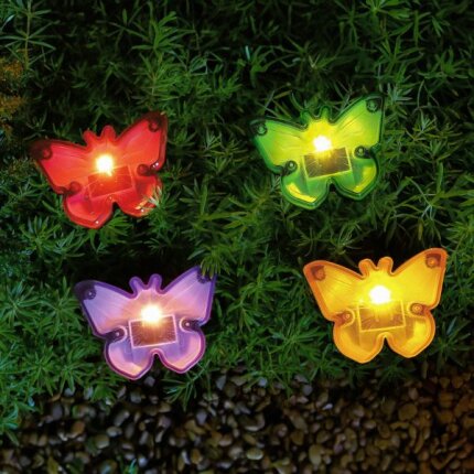 Leszúrható LED szolár - pillangók - színes - fekete - műanyag - 9 x 9 x 8,5 cm (1)