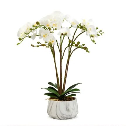 Műnövény dekoráció - orchidea - fehér - 58 cm
