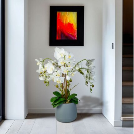 Műnövény dekoráció - orchidea - fehér - 83 cm
